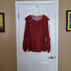 Sonoma Plus Size Womens Red Floral Blouse